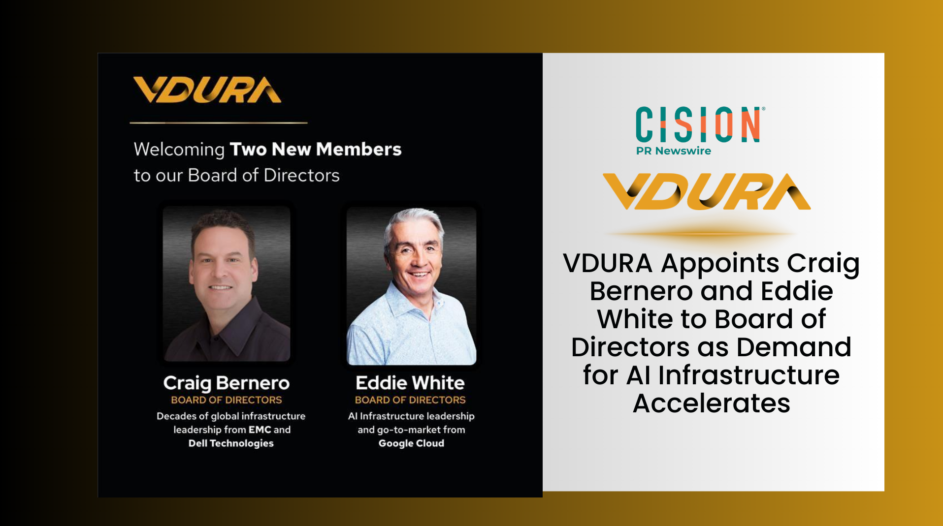Craig Bernero brings decades of global infrastructure leadership from EMC and Dell Technologies. Eddie White brings AI infrastructure go-to-market leadership from Google Cloud.