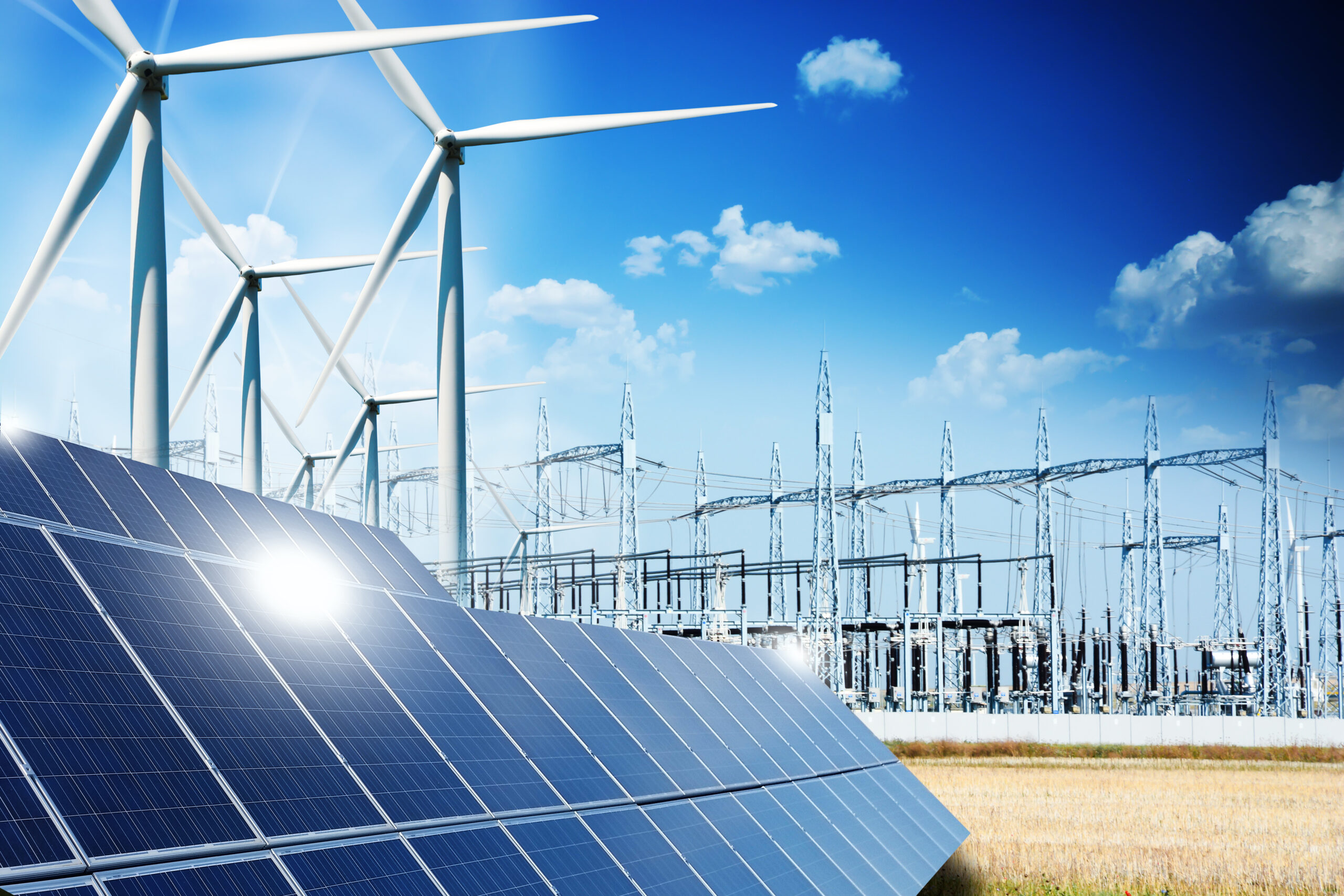 Modern,Electric,Grid,Lines,And,Renewable,Energy,Concept,With,Photovoltaic