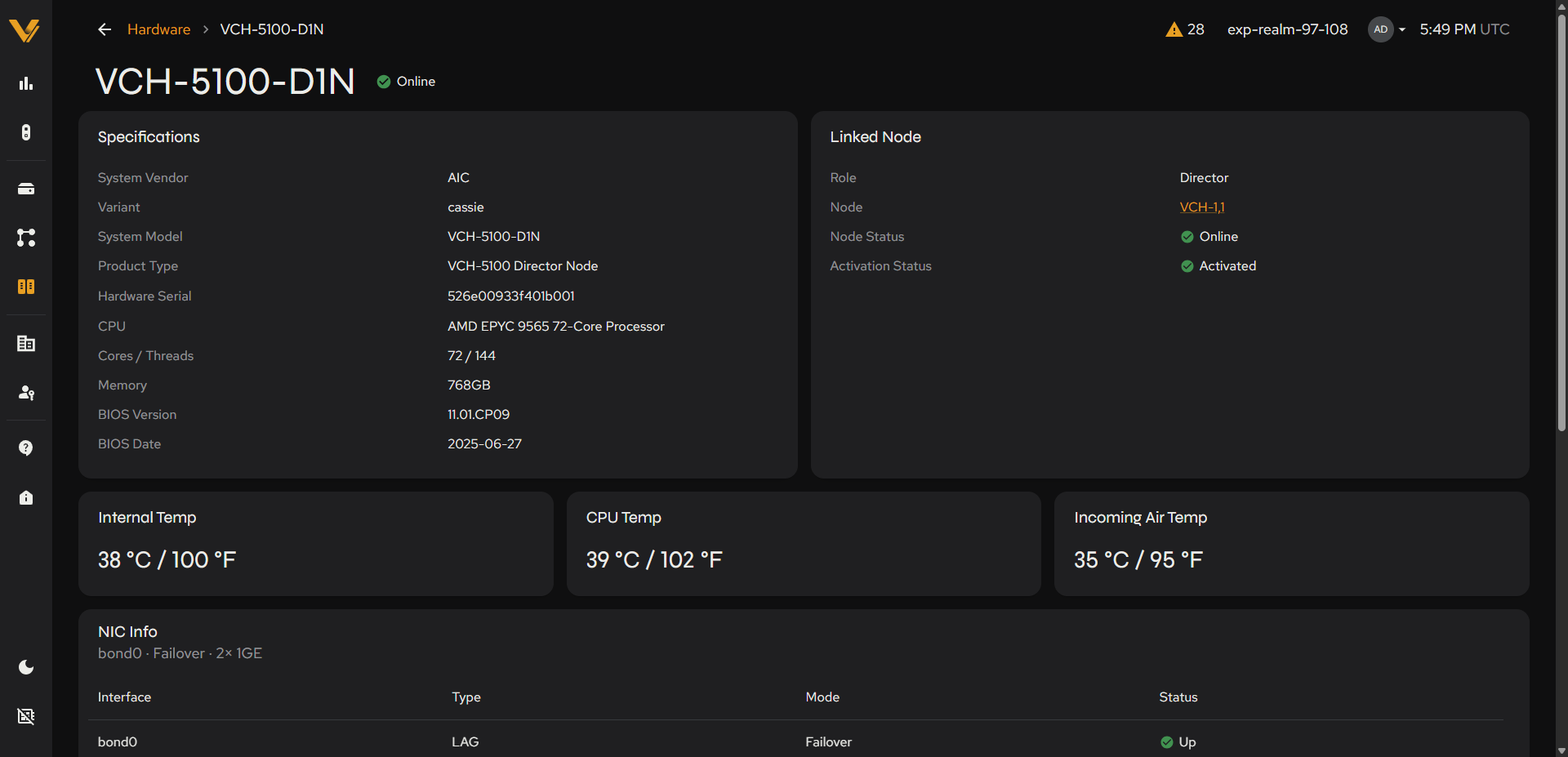 Director chassis detail page (VCH-5100-D1N), top of the page