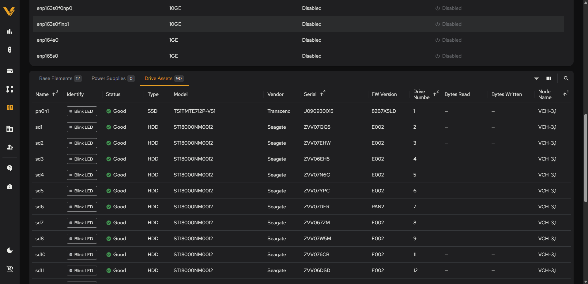 Drive Assets tab of a Storage chassis