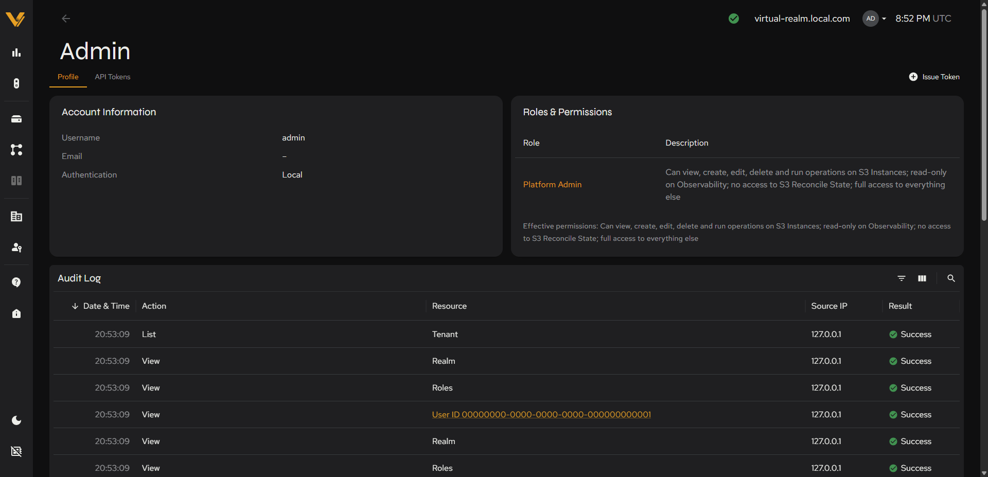 The full My Account page