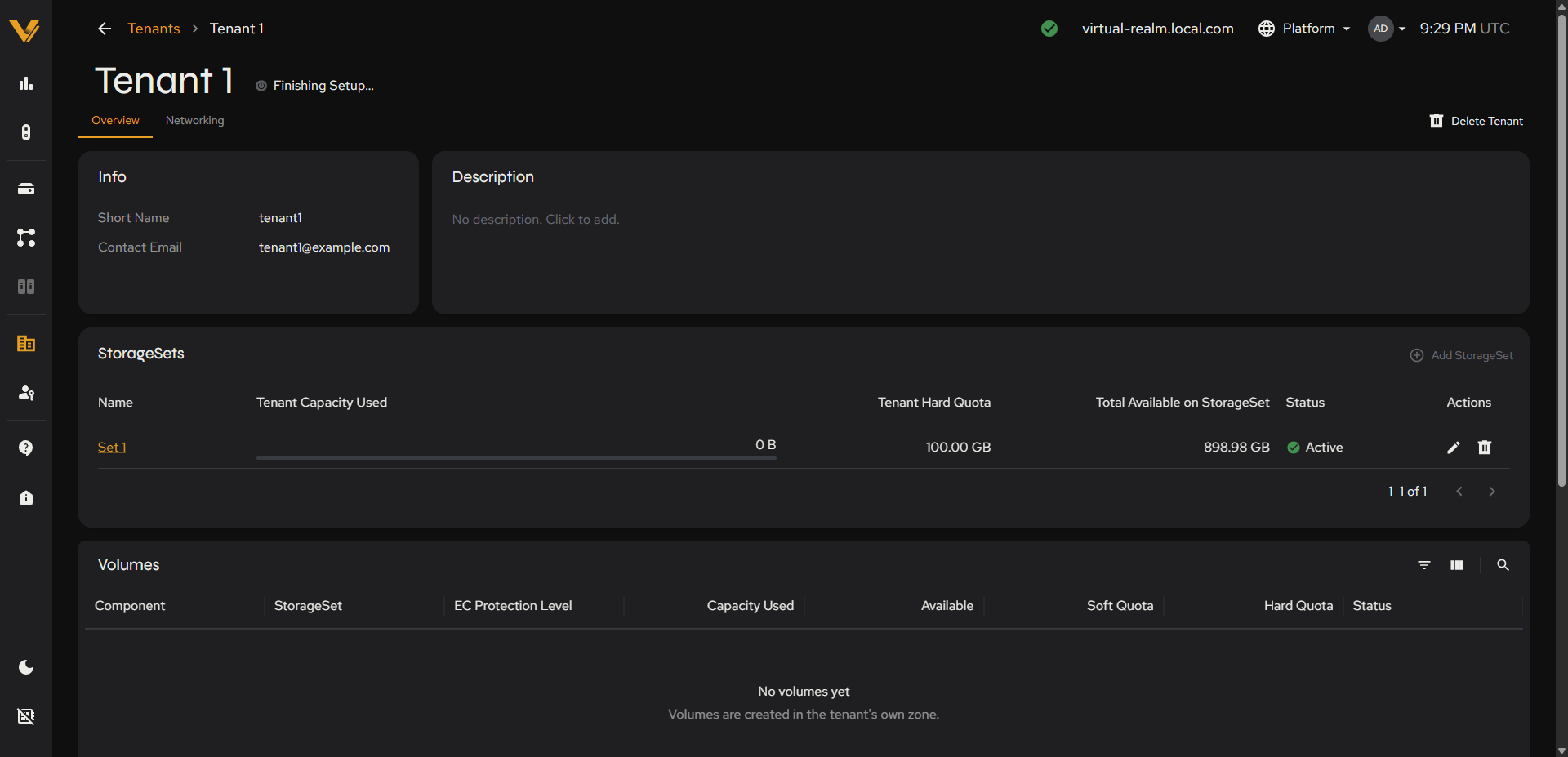 A tenant in the Finishing Setup… state