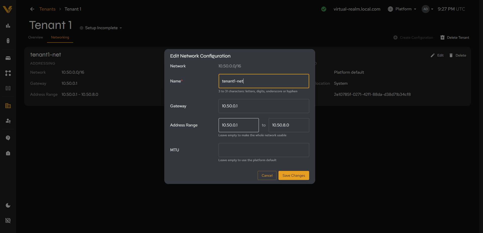 The Edit Network Configuration dialog