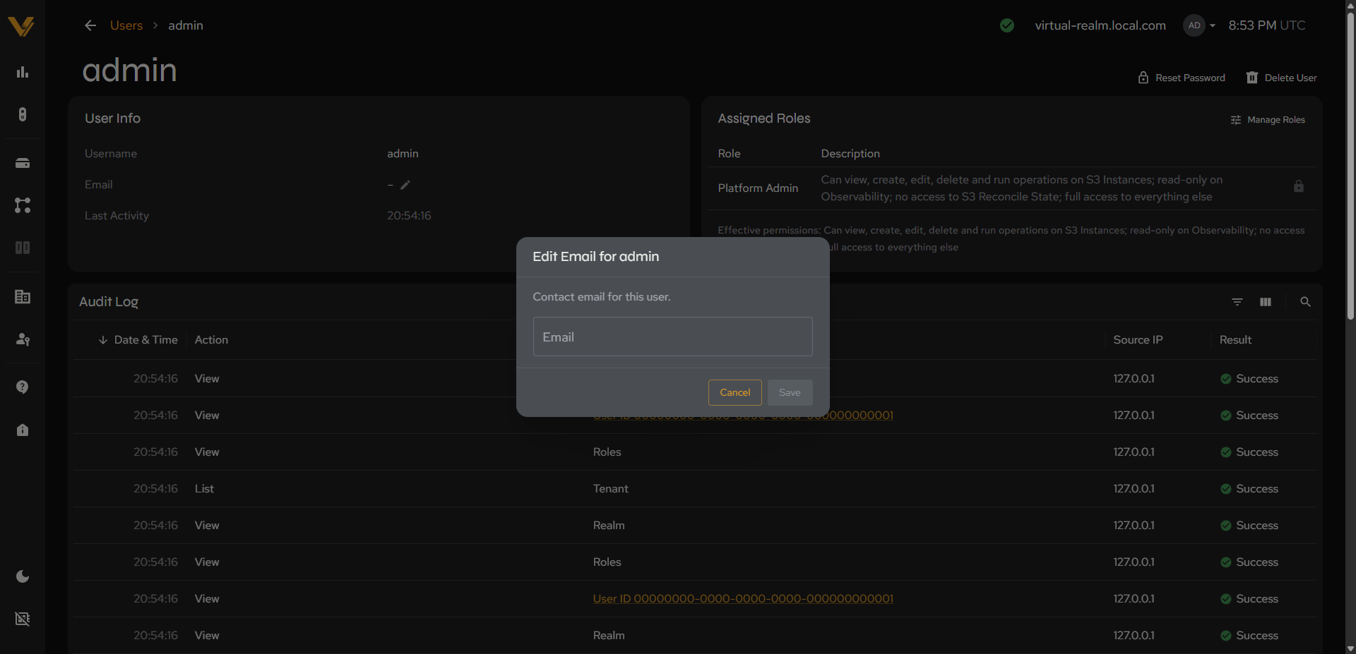 The Edit Email modal