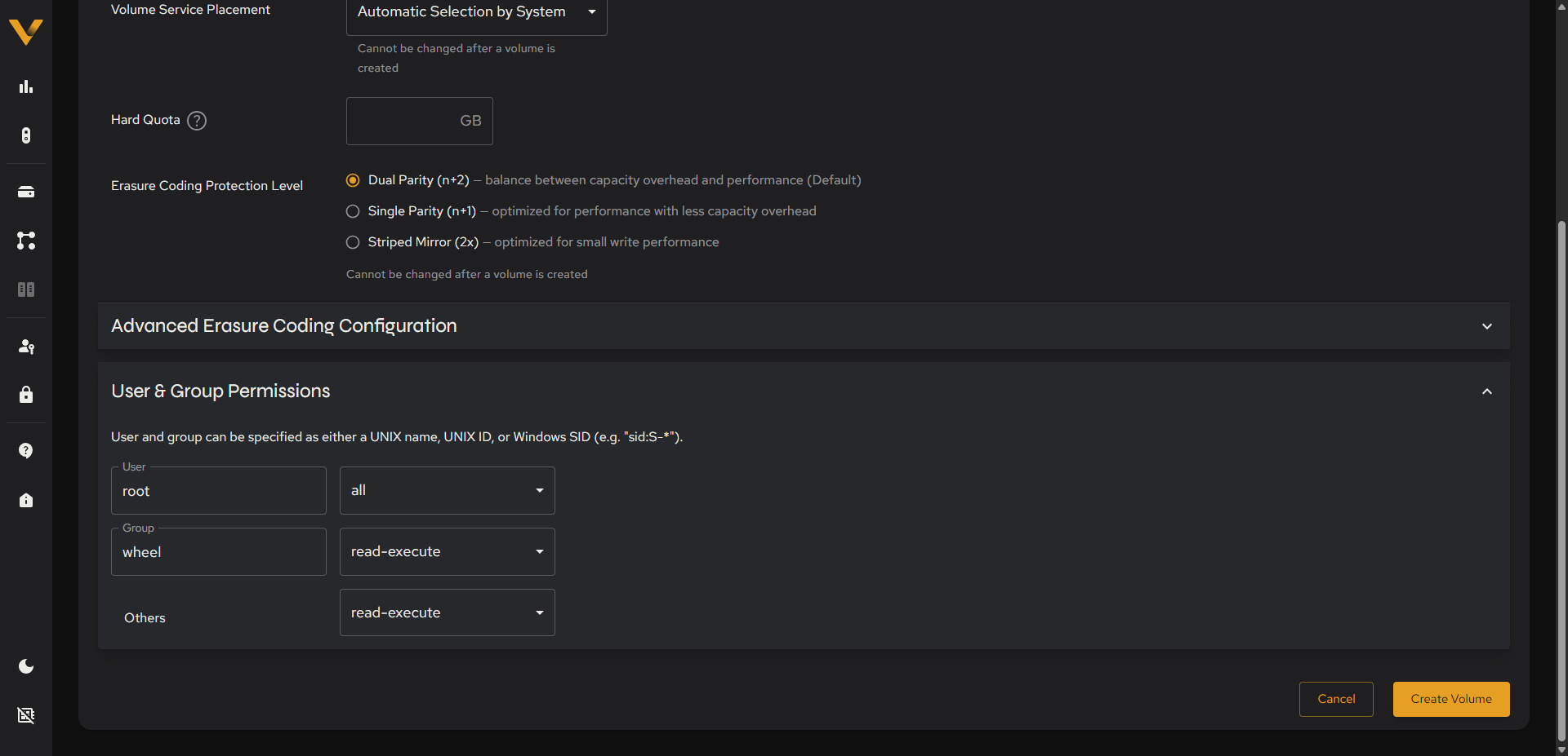 User & Group Permissions section expanded, with a permission dropdown open