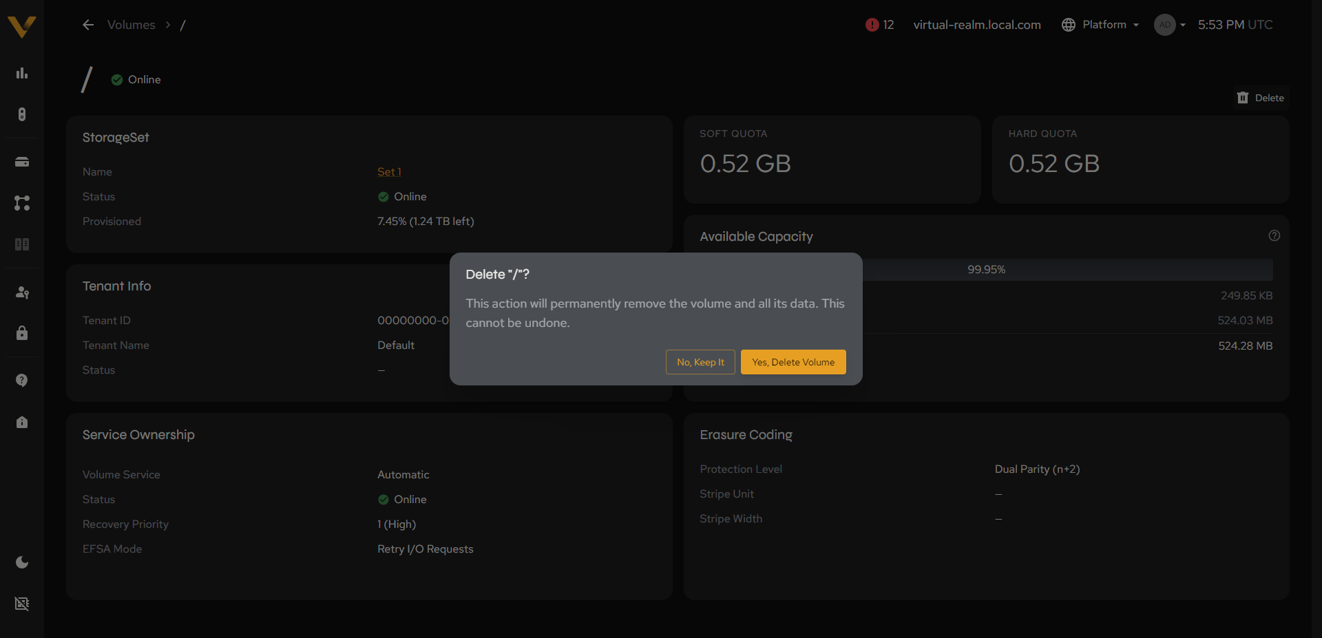 The delete confirmation modal