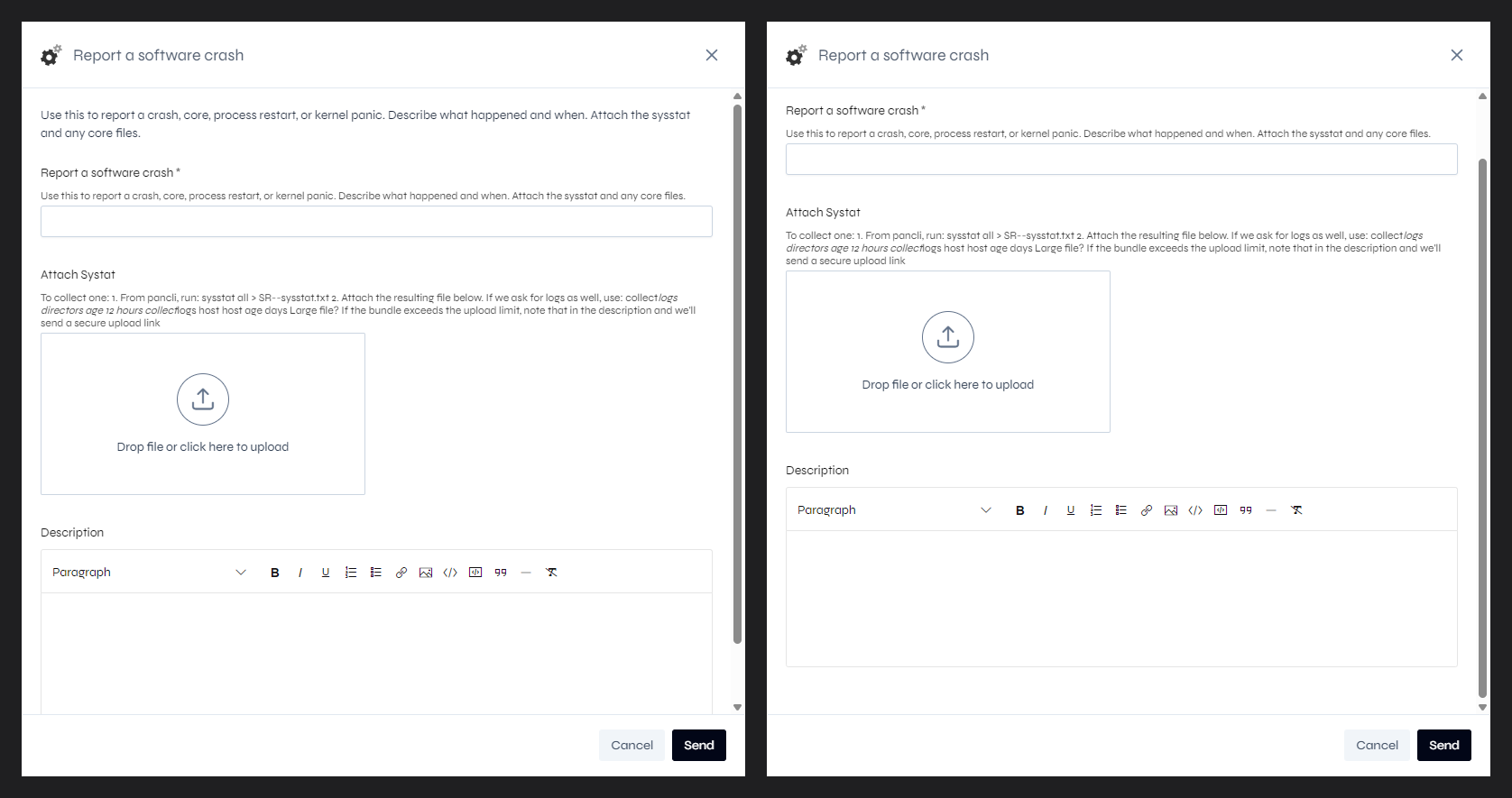 The Report a software crash form