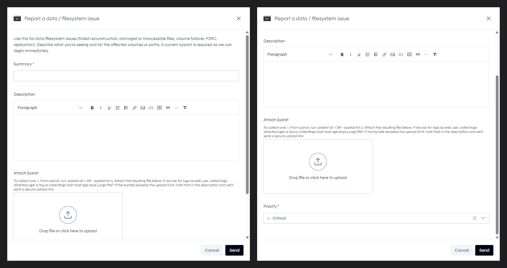 The Report a data / filesystem issue form