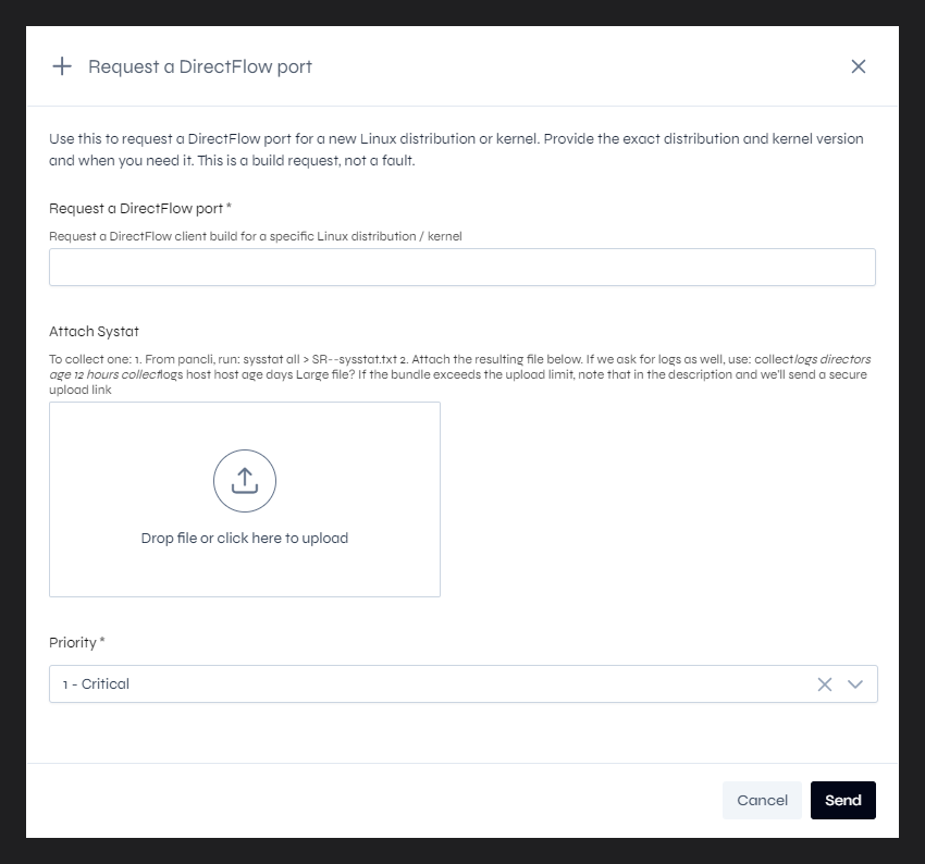 The Request a DirectFlow port form