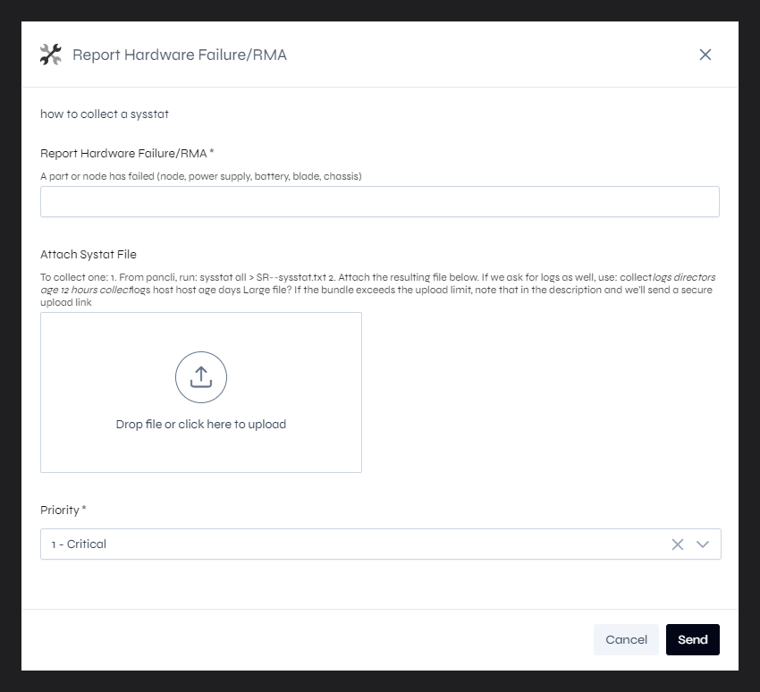 The Report Hardware Failure/RMA form