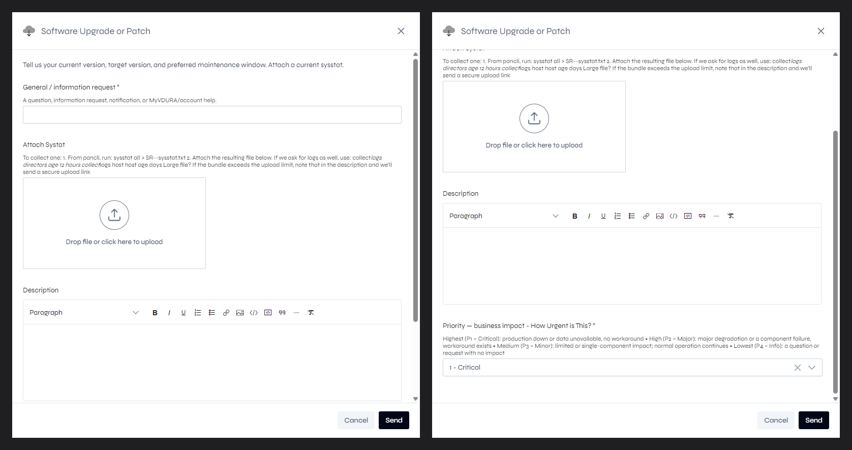 The Software Upgrade or Patch form