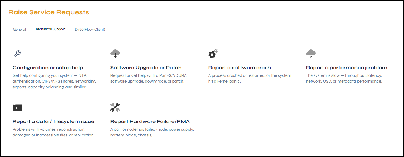 The Techinical Support tab
