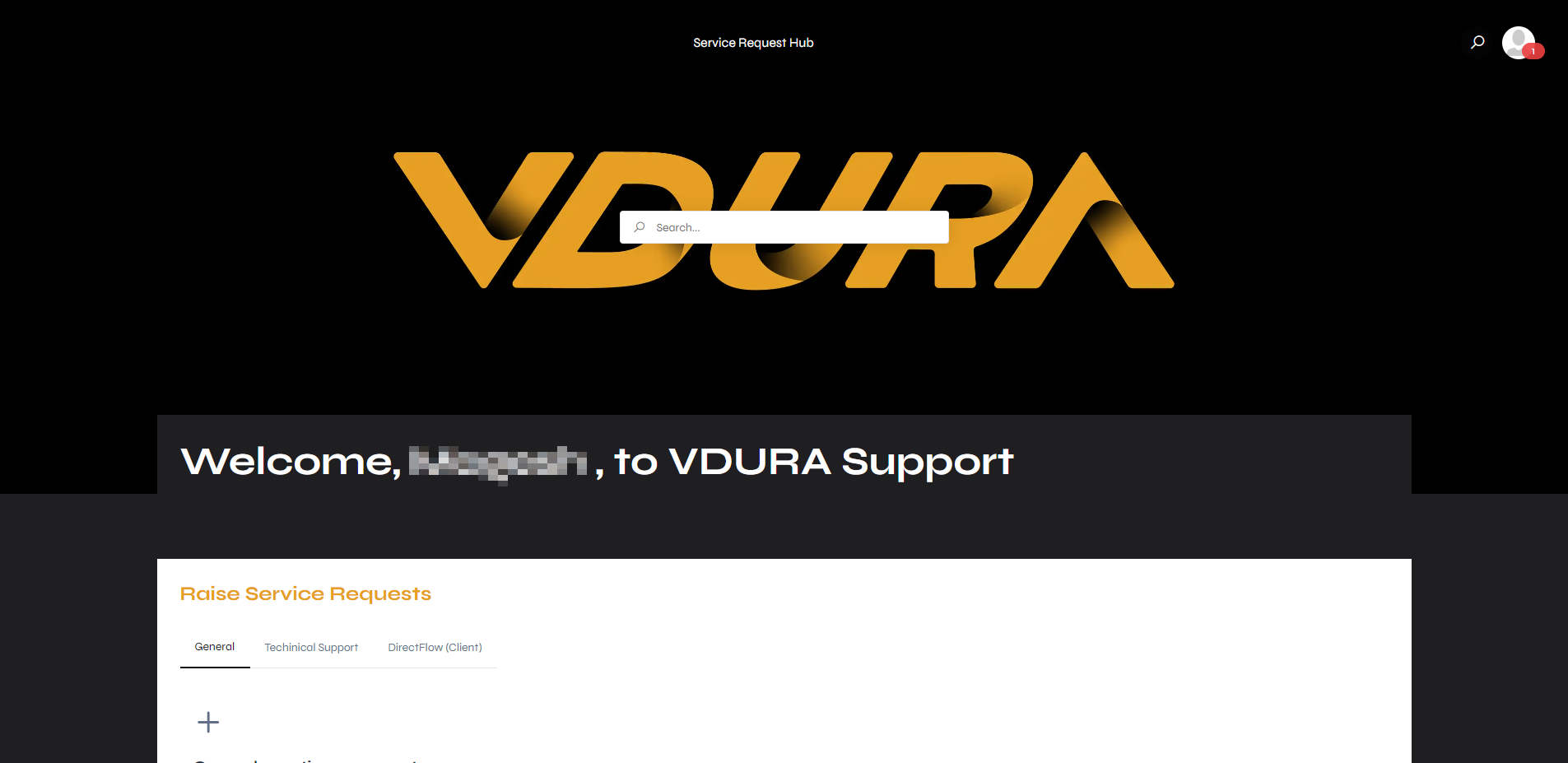 The top of the home page, with the first name blurred