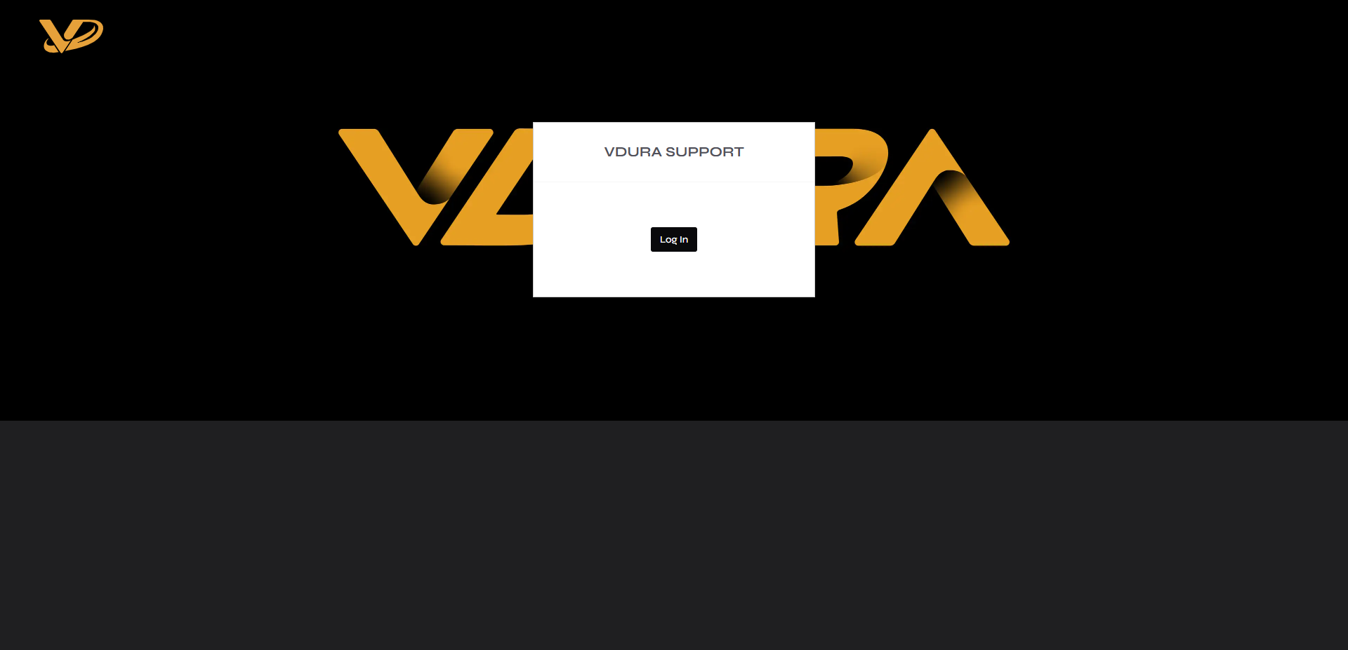 The VDURA SUPPORT page with its Log In button