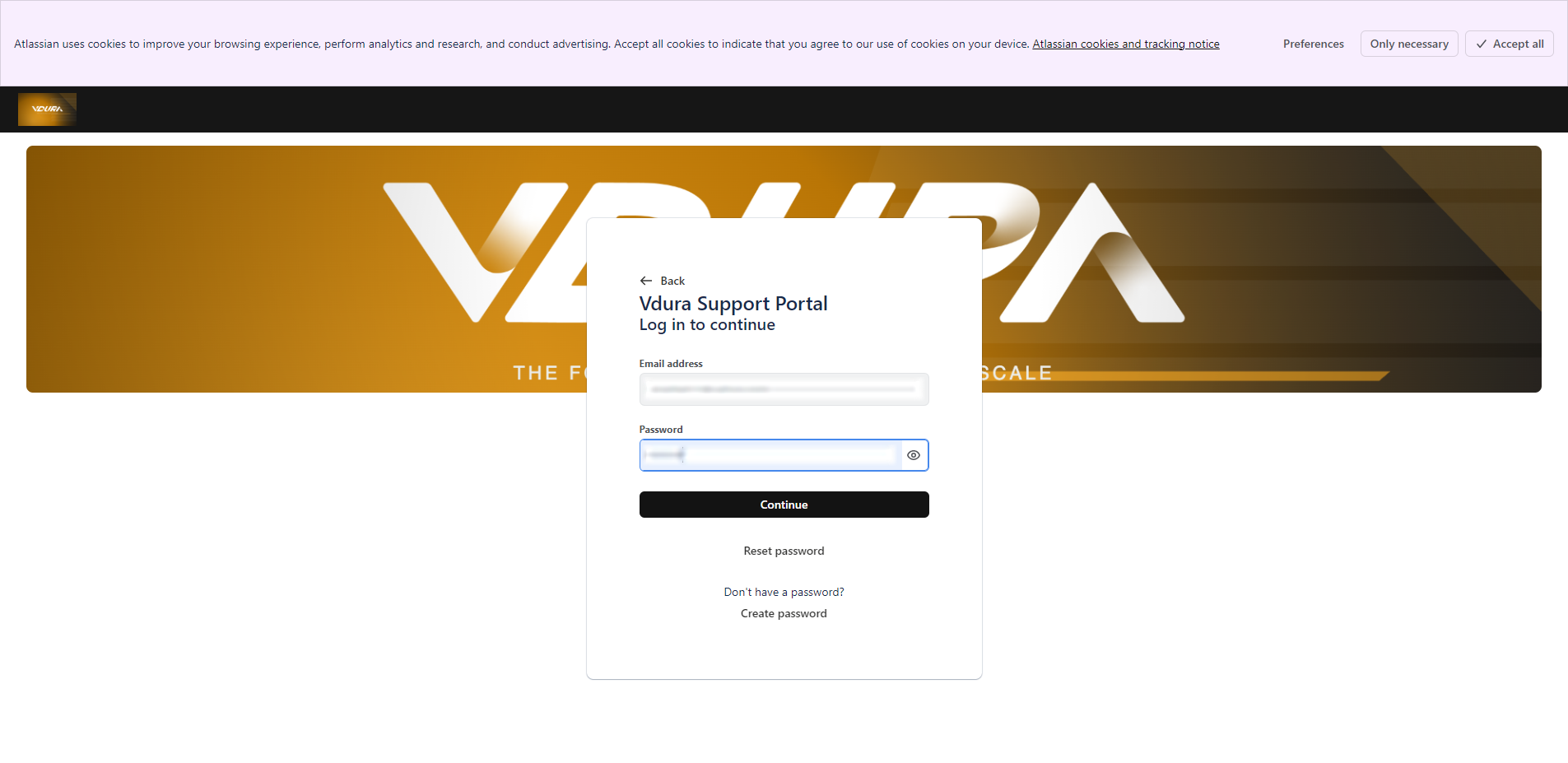 The password page, with the email address and password blurred