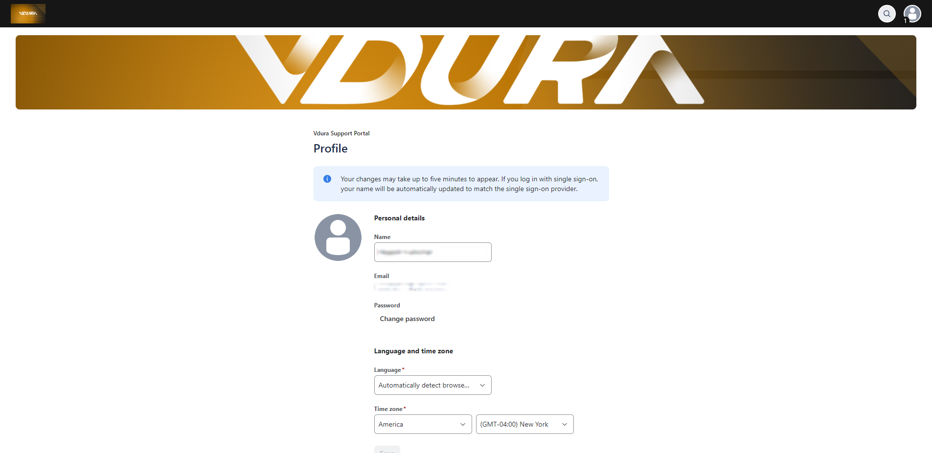 The Profile page, with the name and email blurred