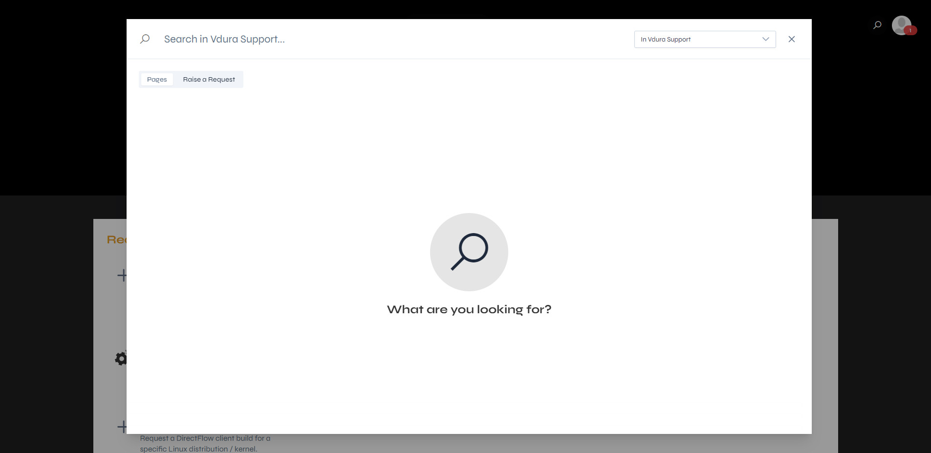 The search pop-up before a search